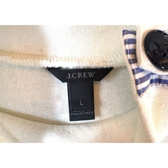 J Crew Sweater Size L Striped Navy Ivory Cotton Pullover Nautical Coastal Preppy - Picture 5 of 9